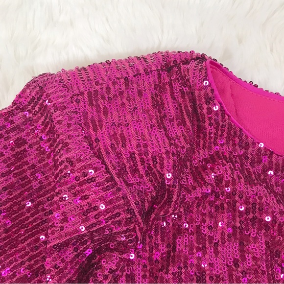ELIZA J Hot Pink Sequin Long Sleeve Mini Dress Formal Cocktail Party‎ Size 6 New - Picture 7 of 15